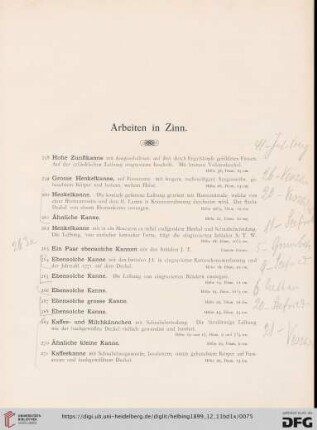 Arbeiten in Zinn (Nr. 258-293)