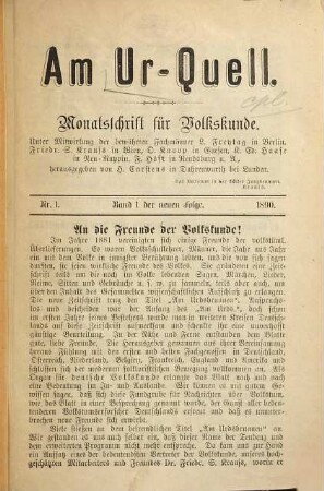 Am Ur-Quell : Monatschrift für Volkskunde. 1. 1890