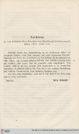 5: Nachtrag zu dem Aufsatze über Nicolaus von Neufchatel in Lieferung II, Jahrg. 1872, Seite 143