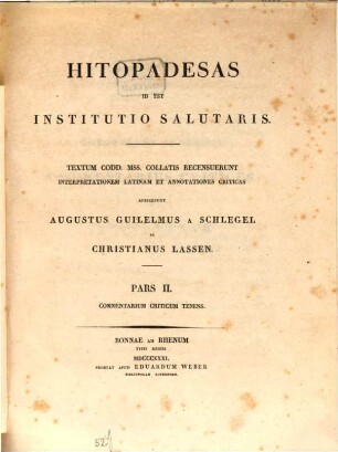 Hitopadesas : id est institutio salutaris. P. II, Commentarium criticum tenens