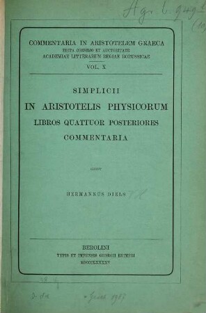 Simplicii In Aristotelis physicorum libros quattuor ... commentaria, [2]. Simplicii in Aristotelis physicorum libros Quattuor posteriores commentaria