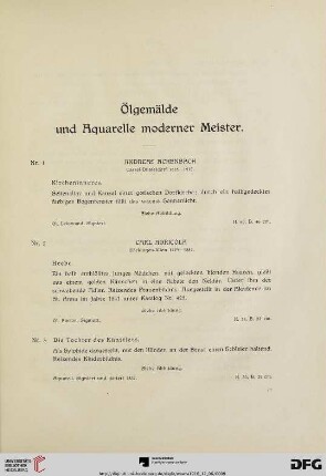 Ölgemälde und Aquarelle moderner Meister (Nr. 1-137)