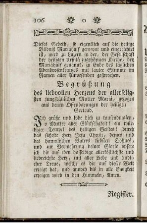 Begrüßung des liebvollen Herzens der allerseligsten jungfräulichen Mutter Maria, gezogen aus denen Offenbarungen der heiligen Gertrud
