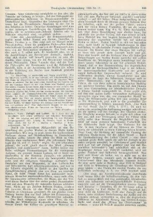 445-449 [Rezension] Köhler, Walter, Zwingli und Luther. Ihr 2. Streit über das Abendmahl nach seinen politischen und religiösen Beziehungen
