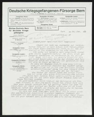 Brief von Hermann Hesse von Deutsche Kriegsgefangenen-Fürsorge  an Gerhart Hauptmann