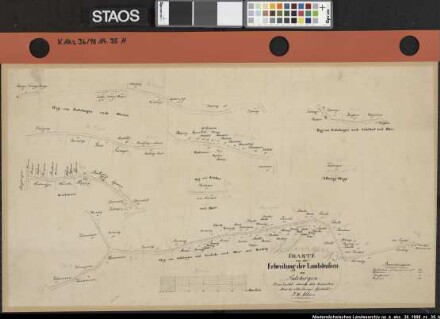 Karte von der Erbreitung der Landstraßen zu SALZBERGEN Ausf.-Art: Handzeichnung auf Karton, auf Nessel aufgezogen Hersteller: Albers, I. H., Geometer Format: 40,8 x 7282 cm Maßstab: 1 : 2000