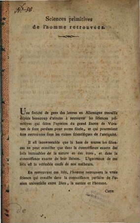 Sciences primitives de l'homme retrouvées
