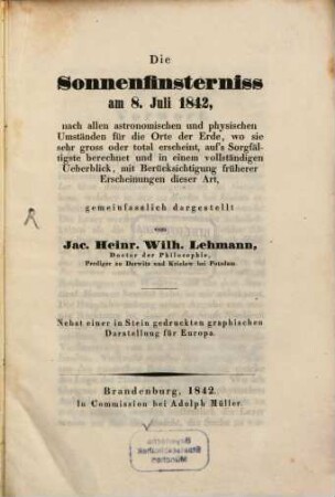 Die Sonnenfinsterniß am 8tm Juli 1842