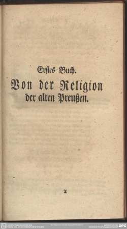 Erstes Buch. Von der Religion der alten Preußen