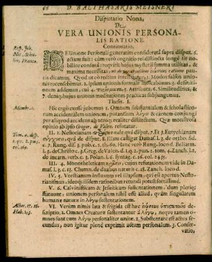 Disputatio Nona, De Vera Unionis Personalis Ratione.
