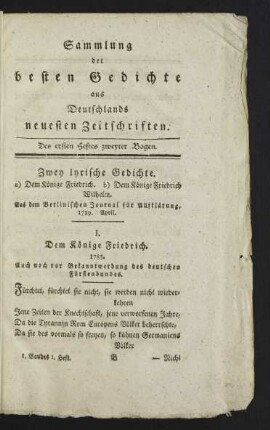 Des ersten Heftes zweyter Bogen