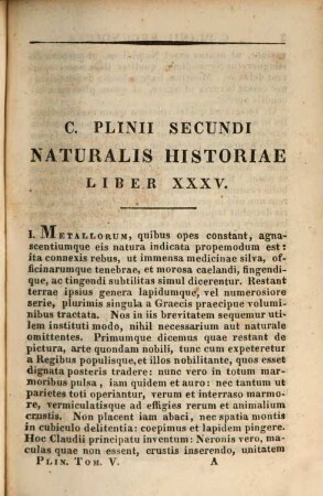 Caii Plinii Secundi Historiae naturalis libri XXXVII : ad optimorum librorum fidem editi cum indice rerum. 5, Lib. XXXV - XXXVII et index.