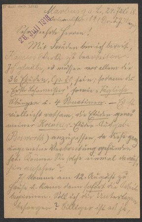 Brief an B. Schott's Söhne : 24.07.1918