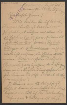 Brief an B. Schott's Söhne : 24.07.1918