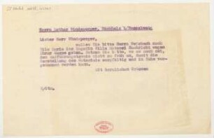 Brief an Lothar Windsperger : 08.1926