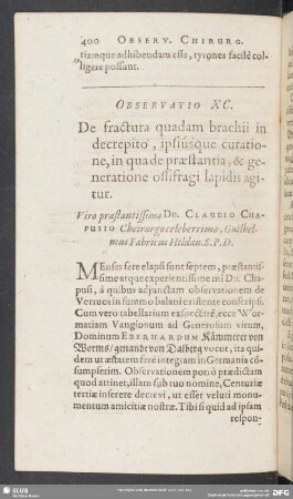 Observatio XC. De fractura quadam brachii in decrepito, ipsiusque curatione, in qua de praestantia, &t generatione ossifragi lapidis agitur