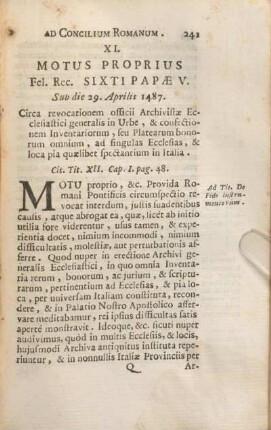 XI. Motus Proprius Fel. Rec. Sixti Papae V. Sub die 29. Aprilis 1487.