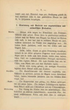 I. Gewinnung und Vertrieb von vegetabilischen und animalischen Produkten.