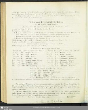 VI. Ordung der Schulfeierlichkeiten