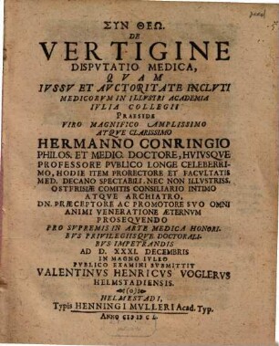 De vertigine disputatio medica