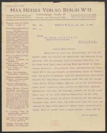 Brief an Alfred Einstein : 10.01.1922