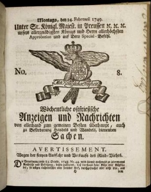 No. 8. Montags, den 24. Februarii 1749.
