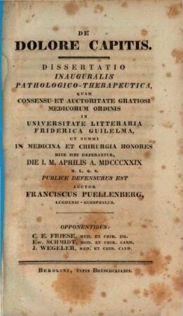 De dolore capitis : Diss. inaug. path. therap.