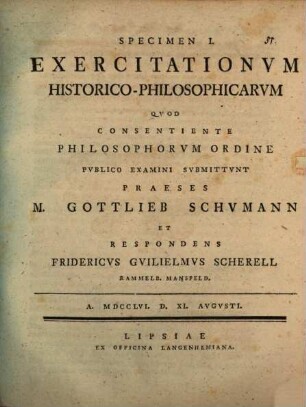 Specimen I. exercitationum hist.-philos.