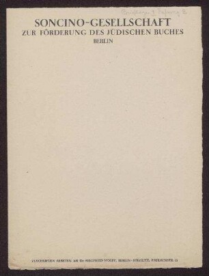 Briefpapier der Soncino-Gesellschaft
