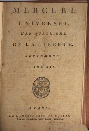 Le Mercure universel, 19. 1792 = Sept.