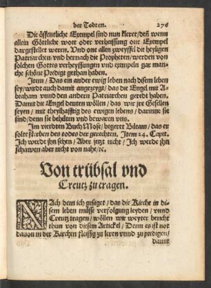 Von trübsal und Creutz zu tragen.