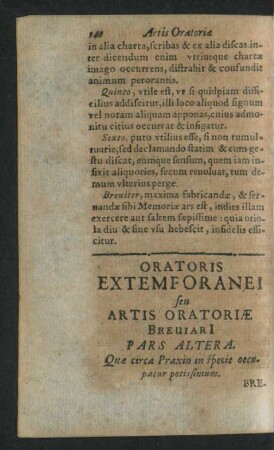Oratoris Extemporanei seu Artis Oratoriae Breviari[i] Pars Altera.