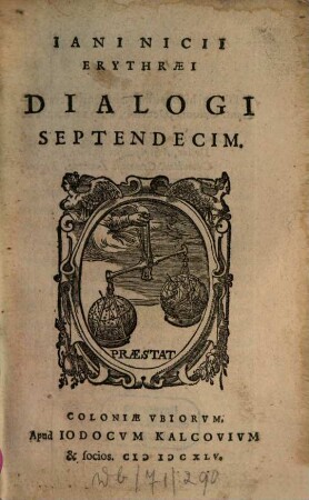 Iani Nicii Erythraei Dialogi Septendecim