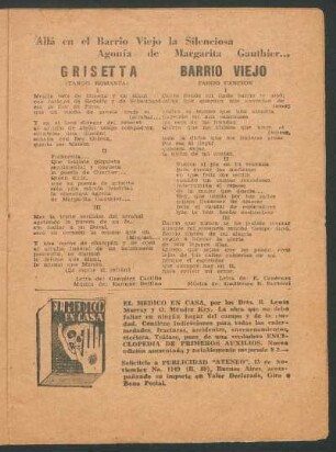 Barrio viejo : tango canción