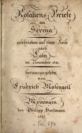 Rosaliens Briefe an Serena : geschrieben auf einer Reise nach Cöln im November 1816