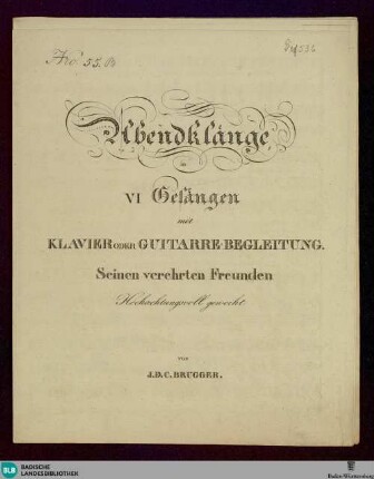 Abendklänge in VI Gesängen mit Klavier oder Guitarrebegleitung