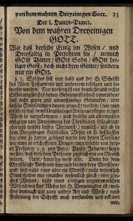 Der I. Haupt-Punct. Von dem wahren Dreyeinigen Gott.