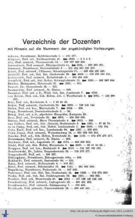 Verzeichnis der Dozenten.