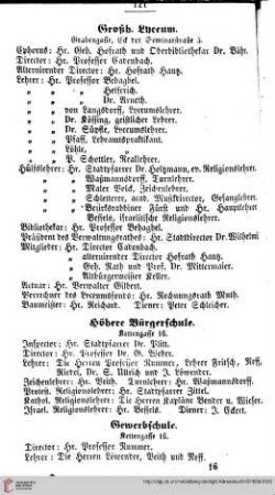 Großh. Lyceum, Höhere Bürgerschule und Gewerbschule