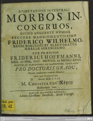 Dissertatione Inaugurali Morbos Incongruos