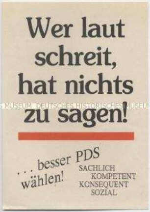 Flugblatt der Partei des Demokratischen Sozialismus (PDS) zur Volkskammerwahl 1990
