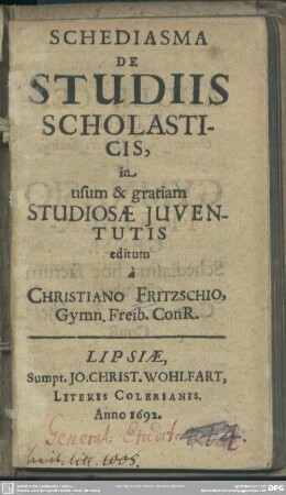 Schediasma de studiis scholasticis
