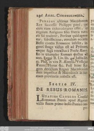 Sectio IV. De Rebus Romanis.