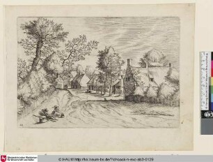 [Village Road, resting Couple in the Foreground; Dorfstraße mit ruhendem Paar]