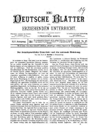 Der fremdsprachliche Unterricht und die nationale Erziehung : (Schluß)