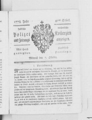 40tes Stück., Ausgabe vom 7. Oktober 1778