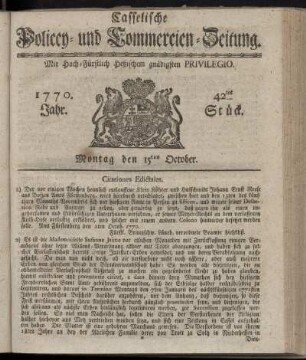 42tes Stueck, Montag den 15ten October. 1770