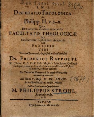 Disputatio Theologica Ad Philipp. II, v. 5 -- 11.