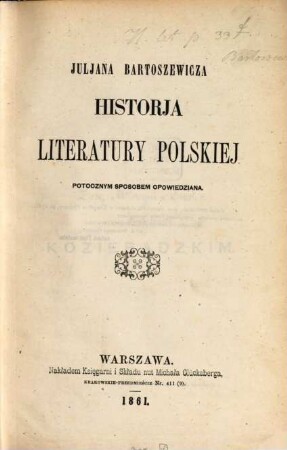 Historja literatury polskiej, potocznym sposobem opowiedziana