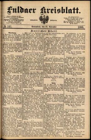 Ausgabe vom Samstag, den 27. November 1886.